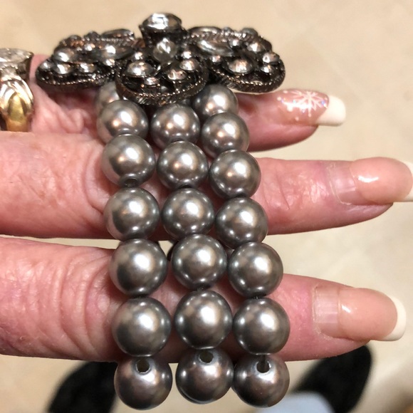 VINTAGE JEWELED METAL & STRETCHY BRACELET π - Picture 7 of 7